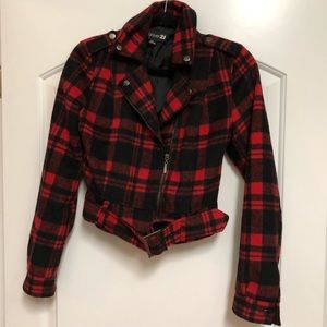 Cropped, plaid Moto jacket